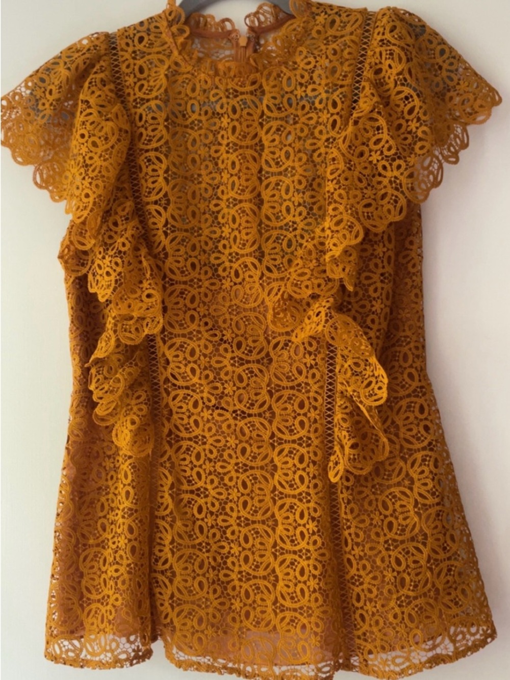 Pearl by Lela Rose Mustard Lace Trim Top 10